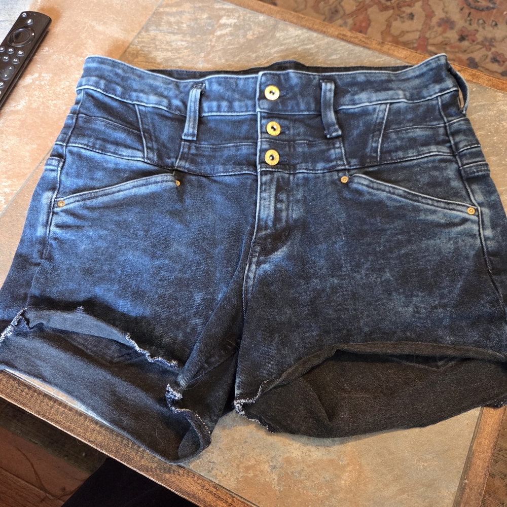 H&M Blue High Waist Shorts with Rolled Hem